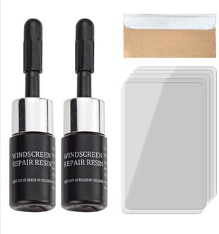 2Pcs Voorruit Reparatie Kit Auto Voorruit Reparatie Hars Kit Diy Auto Glas Crack Herstellen Tool Autoruit Curing Lijm zwart
