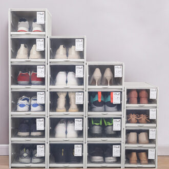 2Pcs Vouw Plastic Schoen Dozen Opbergdoos Schoenen Doos Verdikte Stofdicht Schoen Organizer Box Bovenop Combinatie Schoenenkast