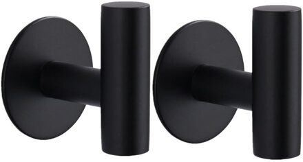 2Pcs Wall Mount Roestvrij Staal Zelfklevende Badhanddoek Haak Enkele Coat Robe Hoed Hanger Badjas Houder zwart