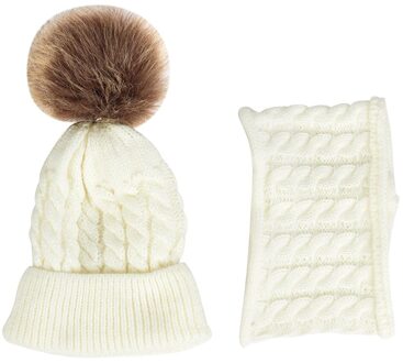 2Pcs Warme Muts Sjaal Set Halsdoek Wollen Garen Outfit Gestreepte Gebreide Zachte Dagelijkse Baby Kids Unisex Herfst Winter leuke wit