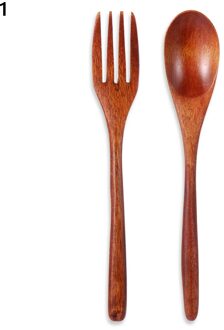 2Pcs Westerse Servies Houten Vork Lepel Dessert Set Retro Vintage Stijl Fruit Serveren Kinderen Voedsel Thee Scoop Reizen Servies 1