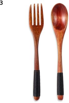 2Pcs Westerse Servies Houten Vork Lepel Dessert Set Retro Vintage Stijl Fruit Serveren Kinderen Voedsel Thee Scoop Reizen Servies 3