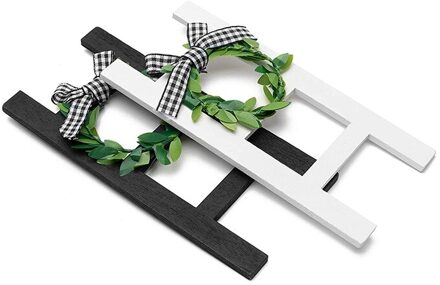 2Pcs Wooden Ladder Tray Decoration Frame Black&White Plaid Farmhouse Ladder Sign Decor Summer Rustic Sign Decoration