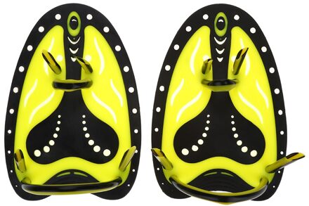 2Pcs Zwemmen Peddels Siliconen Duiken Hand Paddle Zwemvliezen Handschoenen Verstelbare PP Web Handschoenen Duiken Training Hand Fin geel / S