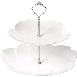2Tier Plastic Taart Plaat Stand Afternoon Tea Bruiloft Platen Party Servies Taart Winkel Twee Layer Cake Rack Niet Platen