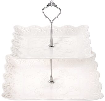 2Tier Plastic Taart Plaat Stand Afternoon Tea Bruiloft Platen Party Servies Taart Winkel Twee Layer Cake Rack Niet Platen