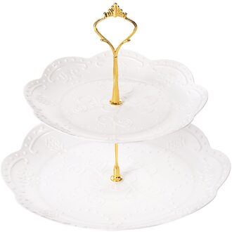 2Tier Plastic Taart Plaat Stand Afternoon Tea Bruiloft Platen Party Servies Taart Winkel Twee Layer Cake Rack Niet Platen