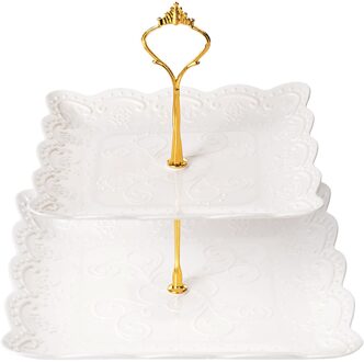 2Tier Plastic Taart Plaat Stand Afternoon Tea Bruiloft Platen Party Servies Taart Winkel Twee Layer Cake Rack Niet Platen