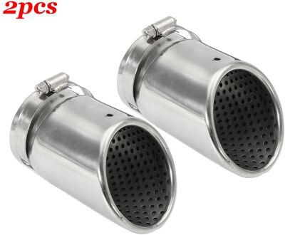2x 1x Zilver Modificatie Auto Uitlaat Demper Tip Tail Rechte Pijp Met Klem 35-65 Mm Universele voor Auto Suv 1stk