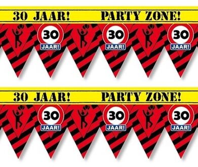 2x 30 jaar party tape/markeerlinten waarschuwing 12 meter - Verjaardag afzetlinten/markeerlinten feestartikelen