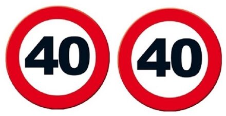 2x 40 Jaar verjaardag feestdecoratie verkeersbord 49 cm-  Kartonnen muurborden/wandborden 40 jaar versiering