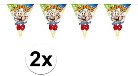 2x 50 Jaar Abraham vlaggenlijn / slingers 10 meter - versiering
