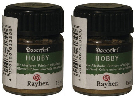 2x Acrylverf/hobbyverf goud 15 ml hobby materiaal - Hobbyverf Goudkleurig