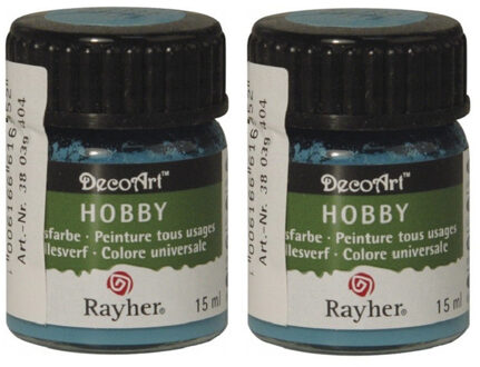2x Acrylverf/hobbyverf turquoise blauw 15 ml hobby materiaal - Hobbyverf