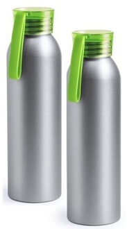 2x Aluminium drinkfles/waterfles met groene dop 650 ml - Action products