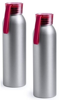 2x Aluminium drinkfles/waterfles met rode dop 650 ml