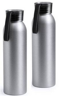 2x Aluminium drinkfles/waterfles met zwarte dop 650 ml - Sportfles - Sportbidon Multikleur