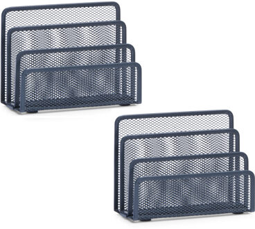 2x Antraciet grijze brievenhouders postbakjes 3-vaks van draadmetaal/mesh 17 x 13,5 cm - Zeller - Kantoorbenodigdheden - Bureau-accessoires - Brievenhouders - Postbakjes - Mesh kantoor/bureau benodigdheden