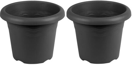 2x Antraciete plantenbakken/bloembakken rond 22 cm - Plantenpotten Grijs