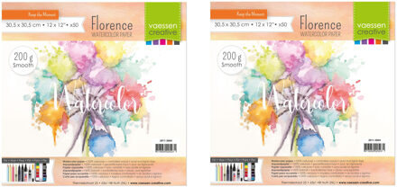 2x Aquarel papier schetsboeken 100 vellen 200 gram 30,5 x 30,5 cm