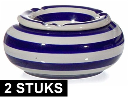 2x Asbak blauw/wit gestreept 10 cm - Action products