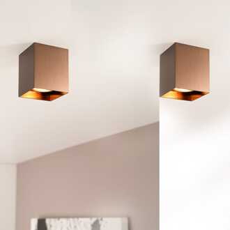 2x Astra bronzo by LUSENZ - Kubusvormige opbouwspot met geborsteld bronzen design met enkele lichtbron Geborsteld brons