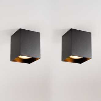 2x Astra nero by LUSENZ - Kubusvormige opbouwspot in volledig matzwart design met enkele lichtbron Mat zwart