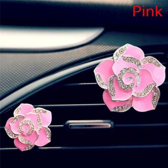 2x Auto Luchtverfrisser In De Auto Parfum Kleurrijke Bloemen Bling Diamond Decoraties Mode roze