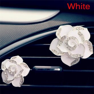 2x Auto Luchtverfrisser In De Auto Parfum Kleurrijke Bloemen Bling Diamond Decoraties Mode wit