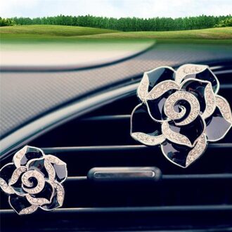 2x Auto Luchtverfrisser In De Auto Parfum Kleurrijke Bloemen Bling Diamond Decoraties Mode zwart