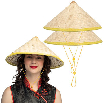 2x Aziatische hoeden verkleed accessoire - China thema verkleedhoeden - Strohoeden Azie