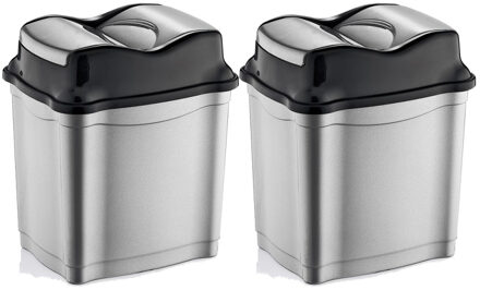 2x b-home vuilnisemmer/prullenbak - zilver/zwart - 28 liter - kunststof - 34 x 26 x 49 cm