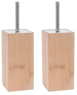 2x Bamboe houten toiletborstels houder 34 cm - Toiletborstelhouders/wc-borstelhouders voor toilet - Schoonmaakproducten