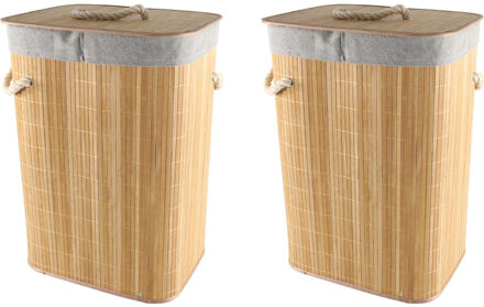 2x Bamboe houten wasmanden/wasgoedmanden 29 x 39 x 57 cm