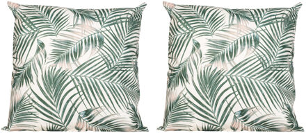 2x Bank/sier kussens met palm plant/bladeren print voor binnen en buiten 45 x 45 cm - Sierkussens Multikleur