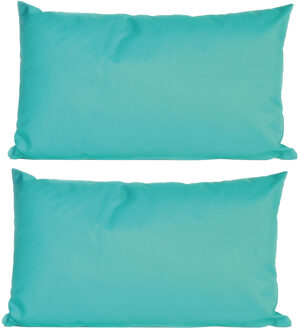 2x Bank/sier kussens voor binnen en buiten in de kleur aqua blauw 30 x 50 cm - Sierkussens