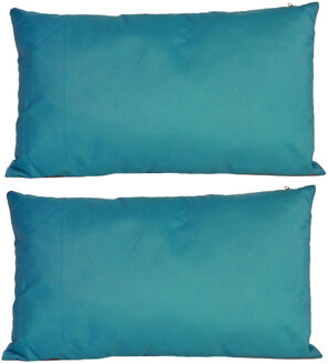 2x Bank/sier kussens voor binnen en buiten in de kleur petrol blauw 30 x 50 cm - Sierkussens