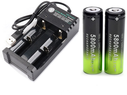2x battery 18650 3.7 V 5800 MAH Li ion rechargeable battery +1 battery charger intelligent for flashlight headlamp