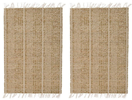 2x Beige/naturel gevlochten placemat 33 x 47 cm rechthoek