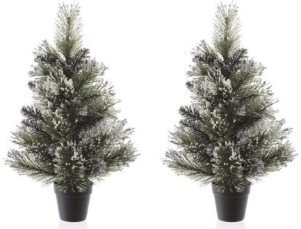 2x Besneeuwde kunst kerstbomen in pot 60 cm