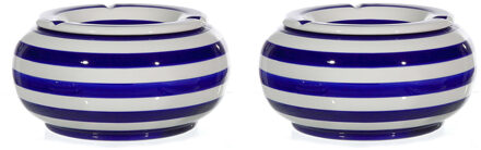 2x Blauw/witte ronde terras asbakken/stormasbakken 23 cm - Gestreepte martieme woonaccessoires - Rookwaren toebehoren/rokersbenodigdheden/tabak accessoires