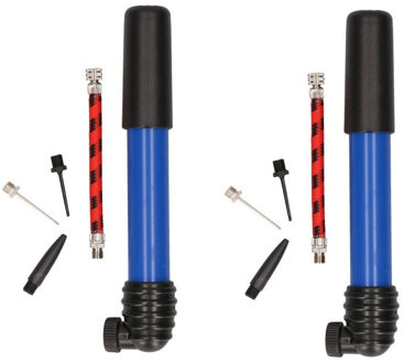 2x Blauwe ballenpompen met naaldventielen en flexibele slang - Voetbalpomp/Basketbalpomp/Skippybalpomp