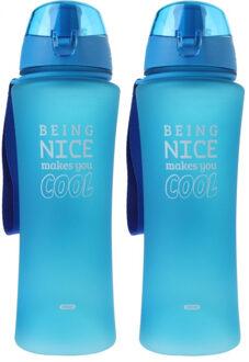 2x Blauwe bidon drinkfles/waterfles 480 ml- Sportfles/sportbidon met sportdop - Herbruikbare drinkbeker/drinkbus voor school/werk/sporten - Action products