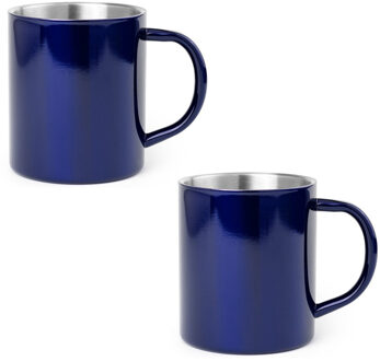 2x Blauwe drinkbekers/mokken RVS 280 ml - Bekers