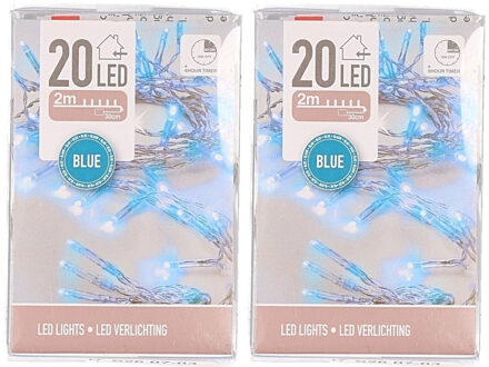 2x Blauwe lichtsnoeren clusterverlichting op batterijen 200 cm
