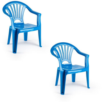 2x Blauwe stoeltjes voor kinderen 50 cm - Tuinmeubelen - Kunststof binnen/buitenstoelen voor kinderen