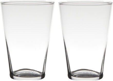 2x bloemenvaas - transparant - home-basics - conische vaas - glas - 20 x 14 cm