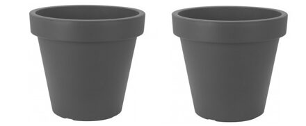 2x Bloempotten/plantenpotten grijs 30 cm - Grijze bloempotten van kunststof