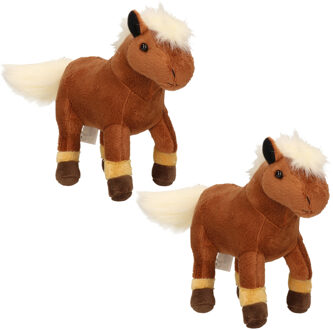 2x Boerderijdieren knuffels paard bruin 26 cm