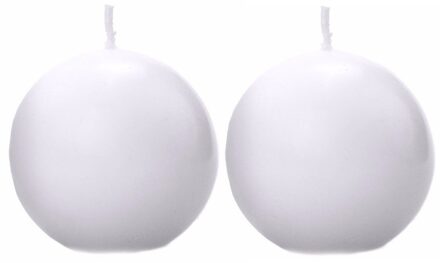 2x Bolkaarsen mat wit 8 cm - bolkaarsen